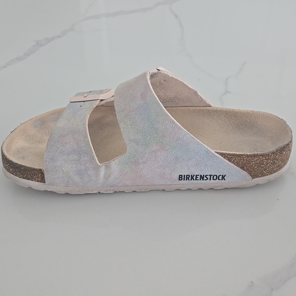 Birkenstock Rose Gold washed leather Arizona Sandal With Pink Buckle Size 8 - Picture 2 of 4